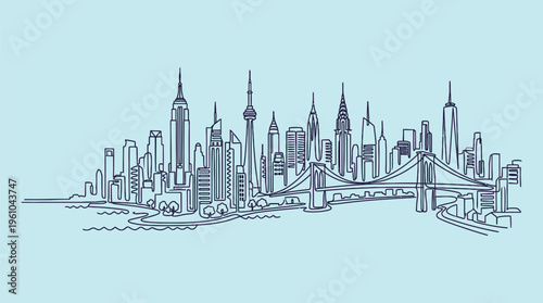 City Skyline Continuous Line Vector Illustration