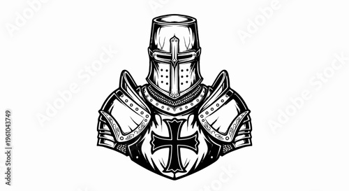Detailed illustration of knight's armor with a cross emblem