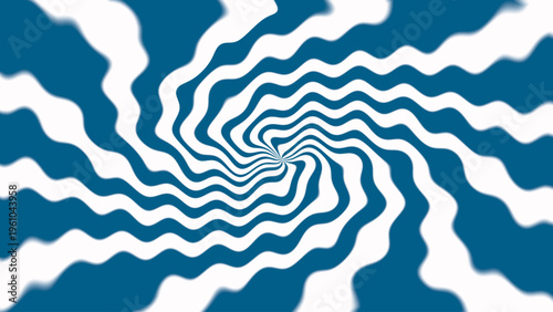 Abstract optical illusion background with blue white spiral wavy lines, hypnotic inward motion, and vibrant geometric decorative layout