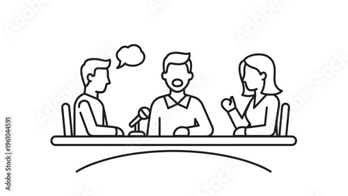Three People Discussing at a Table.