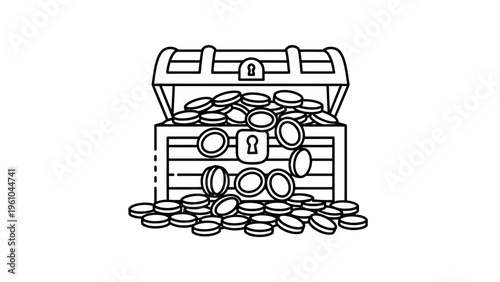 Treasure Chest Filled with Gold Coins.