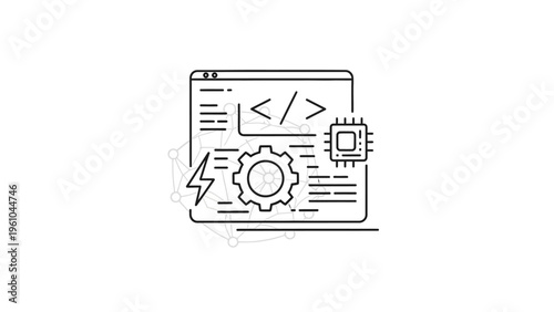 Simple Line Icon of Coding Development.