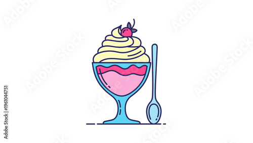 Colorful Dessert in Glass with Spoon.