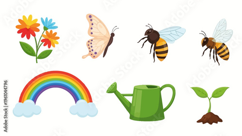 Collection of Cartoon Nature Elements and Objects.