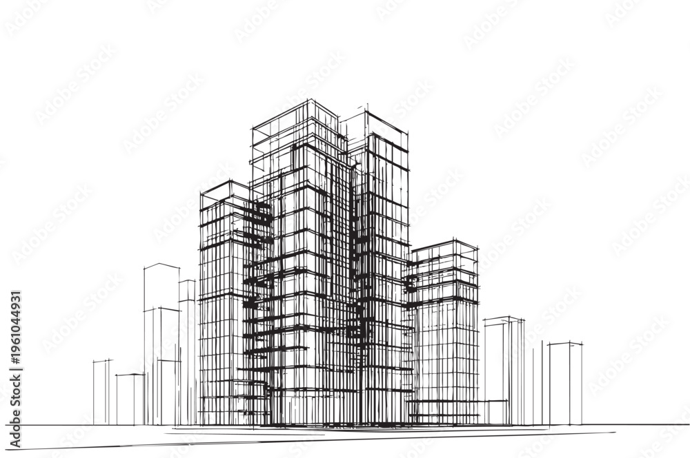 Fototapeta premium Abstract High rise building sketch. Architecture doodles