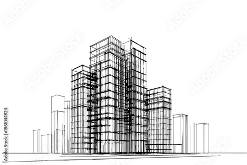 Abstract High rise building sketch. Architecture doodles
