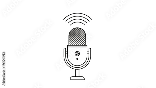 Vintage Microphone Recording Sound Waves Illustration.