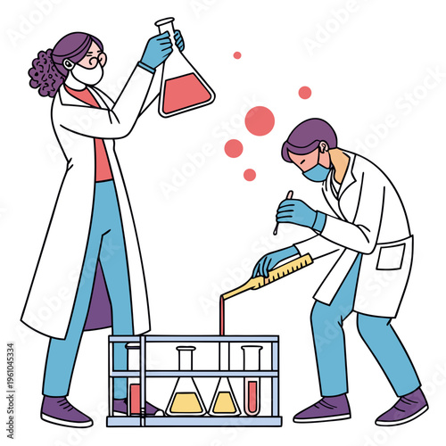 Scientists Working in Laboratory beakers test tubes