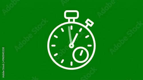 White stopwatch icon on a solid green background