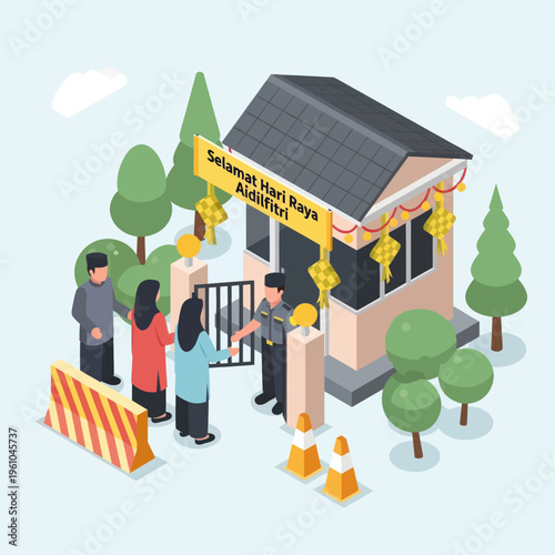 Security Guard Checking People at Entrance Gate.