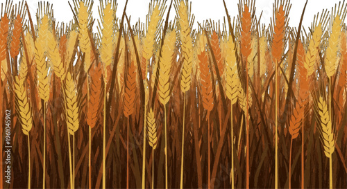 Golden Wheat Field Illustration with Dense Stalks and Textured Detail View