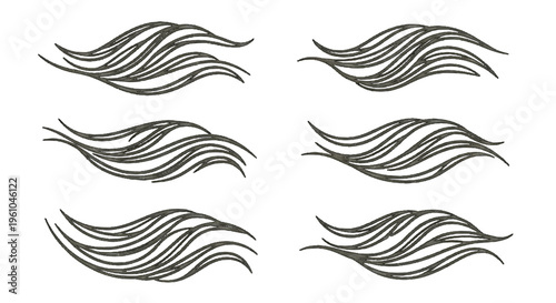 Six dark gray wavy curved lines minimalist geometric abstract illustration