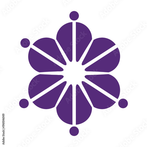 Purple flower logo with white lines on a white background symbol and curve design