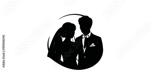 Elegant silhouette of a newly married couple