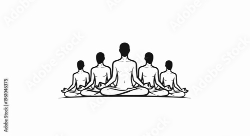 Five figures in meditation poses, a central figure larger than others