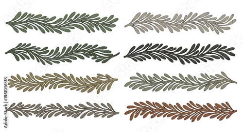 Eight Digital Feather Illustrations in Two Colorful Rows Against White