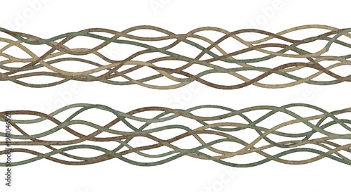 Interwoven green and brown braided cords on white showcase texture and craft