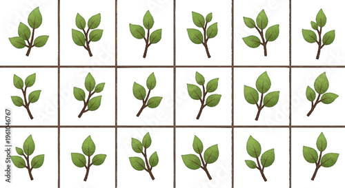 Grid of twelve identical plant branch illustrations arranged in three rows against white background