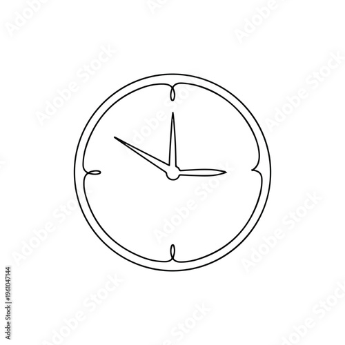 Ultra Minimal Continuous Line Clock Icon Vector