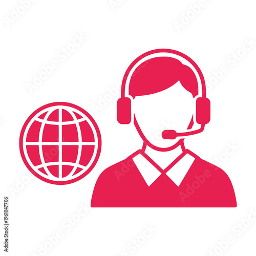 Customer service representative with global support headset and microphone