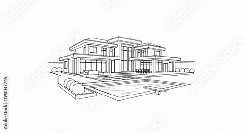 Modern mansion with swimming pool and diving board