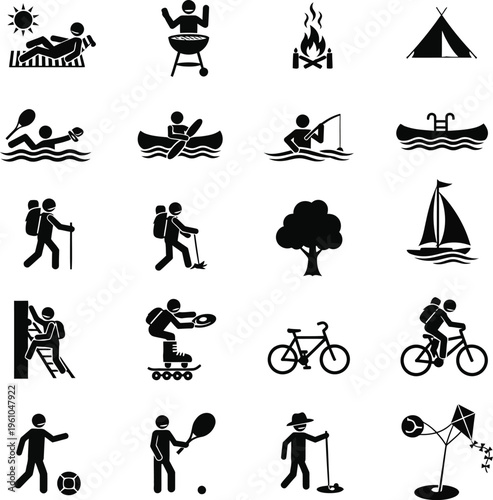 Outdoor recreational activities icons set
