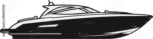 Sleek, modern motor yacht with dark hull and white superstructure