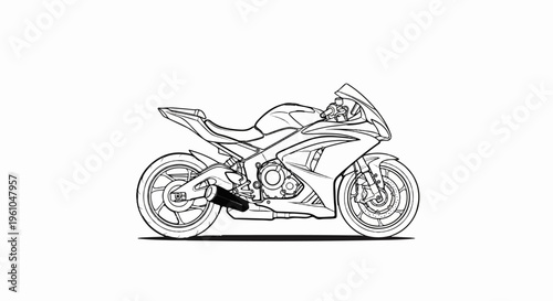 Sleek, modern sports motorcycle illustrated in black and white outline