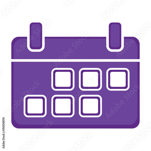 Purple calendar icon with white outlines on a white background for organization and planning