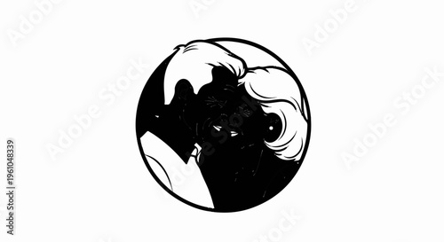 Stylized monochrome portrait of a couple embracing