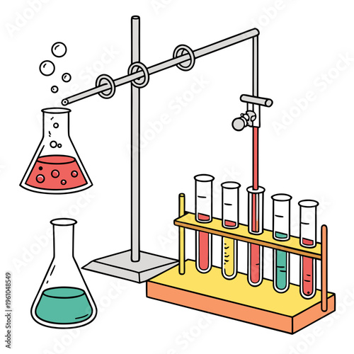 Laboratory equipment with test tubes and flasks beaker