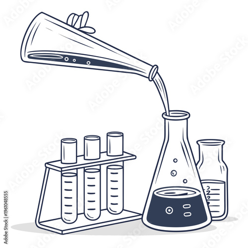 Laboratory equipment with test tubes and flasks science