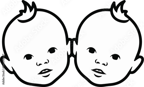 Two stylized cartoon baby faces are drawn in outline