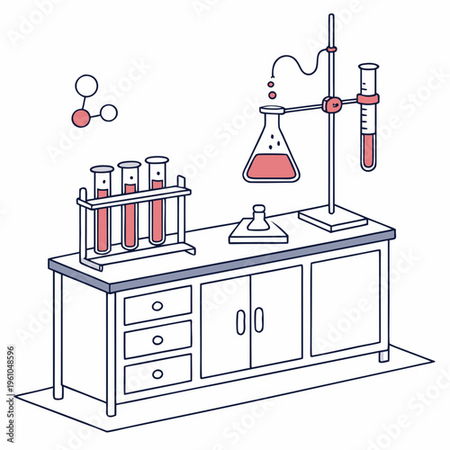 Laboratory workstation with equipment and test tubes