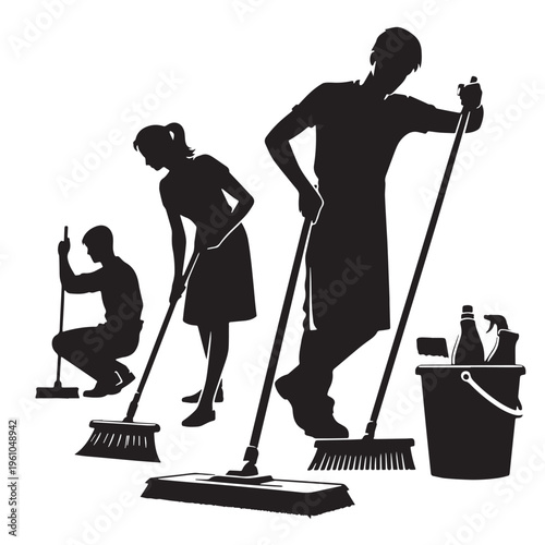 Black Cleaning home Silhouette Vector, High Quality Illustration on White Background