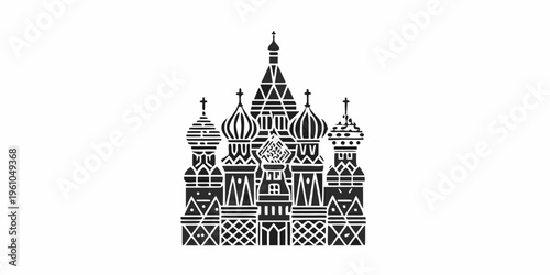 Stylized black and white illustration of saint basil s cathedral in moscow