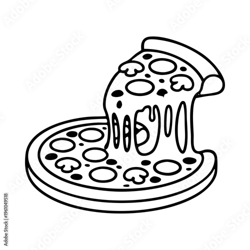 Pizza Slice with Melting Cheese and Mushroom Illustration