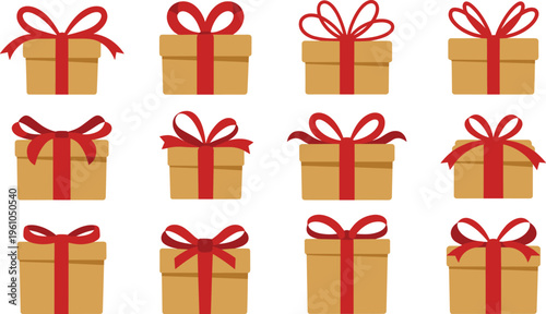 Fotografie Vector illustration of gift boxes with red ribbons, perfect for holiday, birthday, and celebration-themed designs