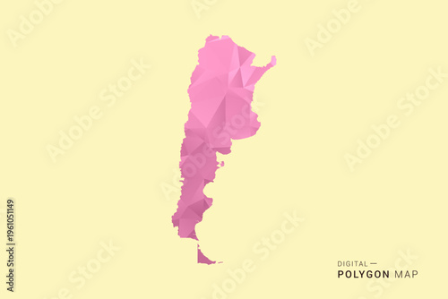 Argentina Map - Low poly polygon map design in soft pink pastel gradient on beige background, modern minimal geometric style, clean digital vector illustration.