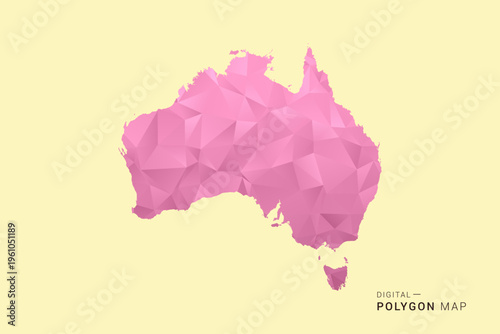 Australia Map - Low poly polygon map design in soft pink pastel gradient on beige background, modern minimal geometric style, clean digital vector illustration.