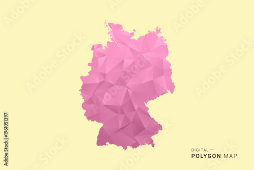 Germany Map - Low poly polygon map design in soft pink pastel gradient on beige background, modern minimal geometric style, clean digital vector illustration.