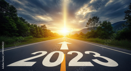 Business Strategy Vision 2023 Road to Success Future Opportunity Direction Planning Development Corporate Goals Achievement Progress Forward Path