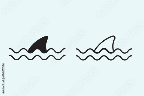 Minimal shark icon set in simple outline style suitable for marine, ocean, and wildlife themed design projects.