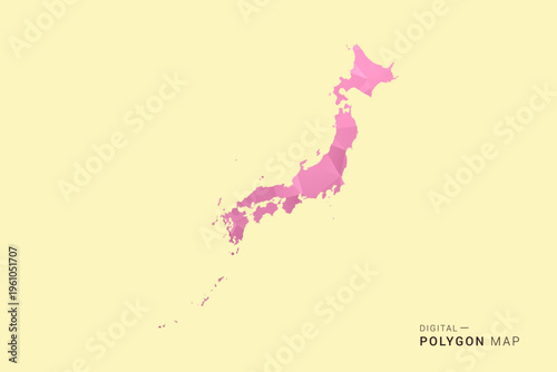 Japan Map - Low poly polygon map design in soft pink pastel gradient on beige background, modern minimal geometric style, clean digital vector illustration.