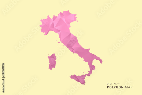 Italy Map - Low poly polygon map design in soft pink pastel gradient on beige background, modern minimal geometric style, clean digital vector illustration.