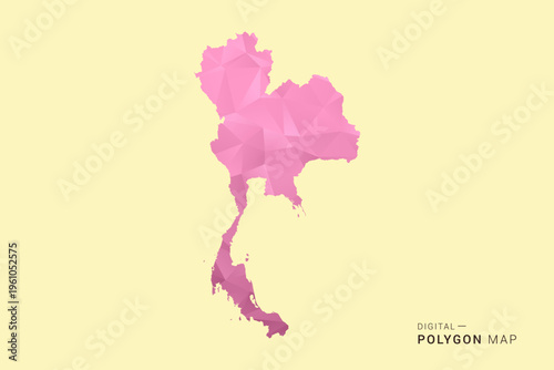 Thailand Map - Low poly polygon map design in soft pink pastel gradient on beige background, modern minimal geometric style, clean digital vector illustration.