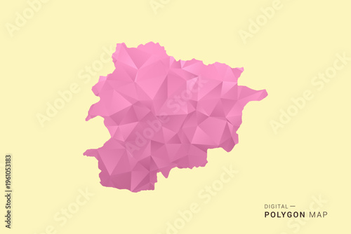 Andorra Map - Low poly polygon map design in soft pink pastel gradient on beige background, modern minimal geometric style, clean digital vector illustration.