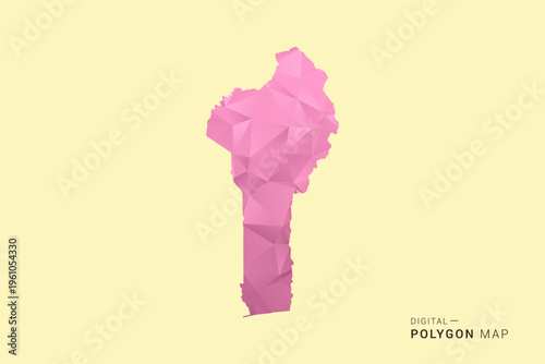 Benin Map - Low poly polygon map design in soft pink pastel gradient on beige background, modern minimal geometric style, clean digital vector illustration.