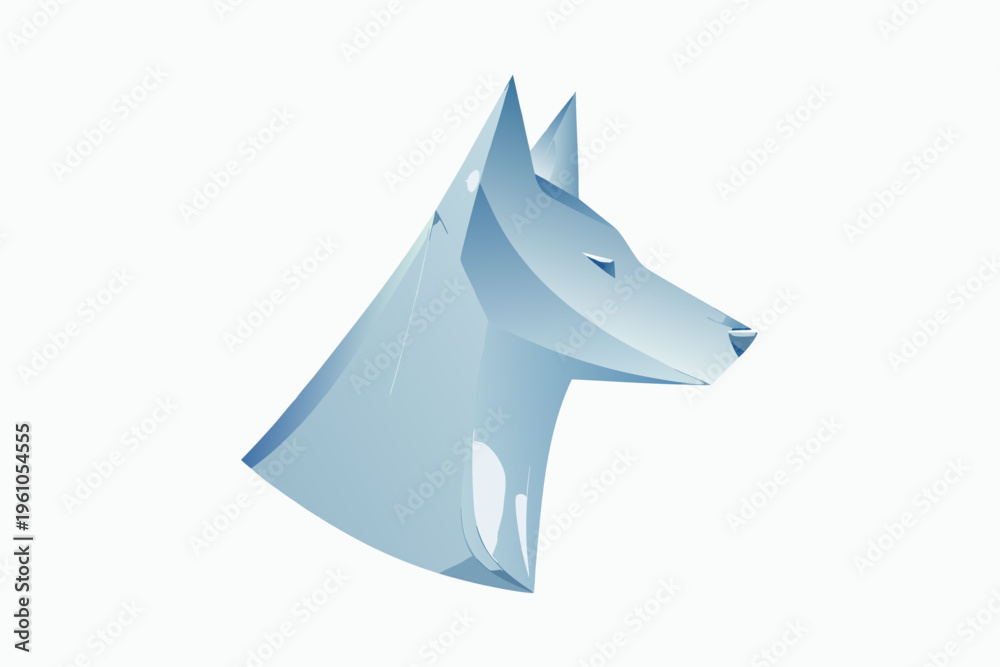 Fototapeta premium Geometric blue dog head illustration on a plain white background