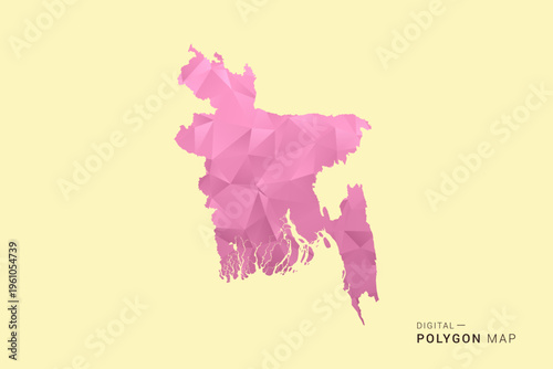 Bangladesh Map - Low poly polygon map design in soft pink pastel gradient on beige background, modern minimal geometric style, clean digital vector illustration.